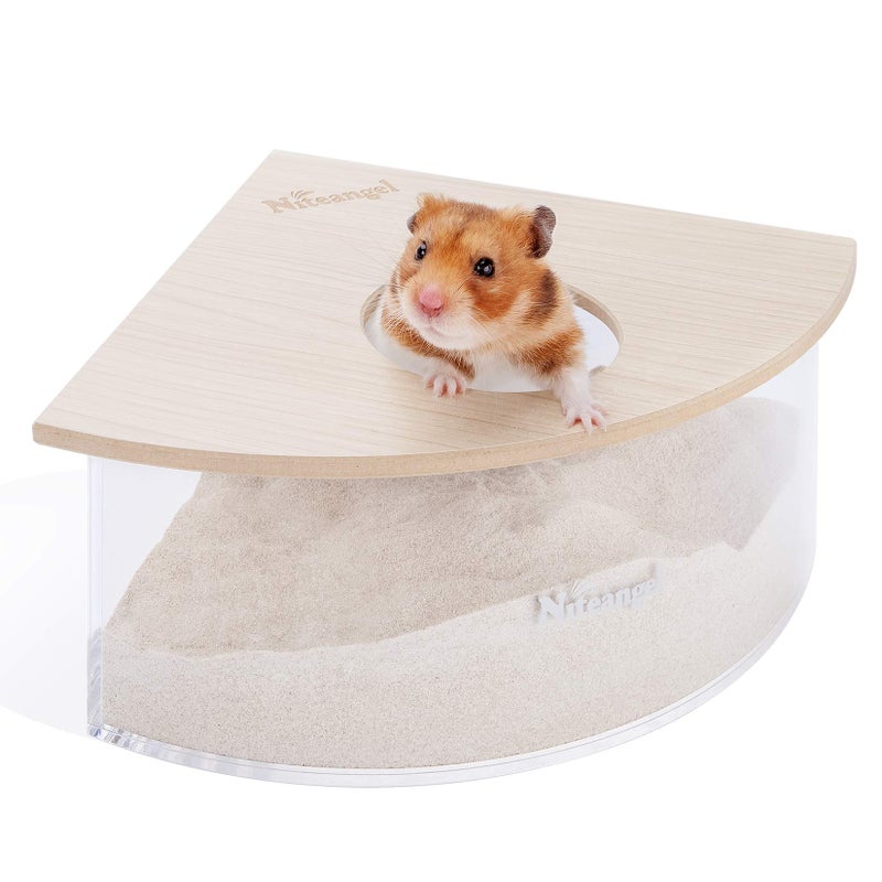 Niteangel Animal Sand-Bath Box: - Acrylic Critter's Sand Bath Shower Room & Digging Sand Container for Hamsters Mice Lemming Gerbils or Other Small Pets (Triangle, Burlywood) - Image 1